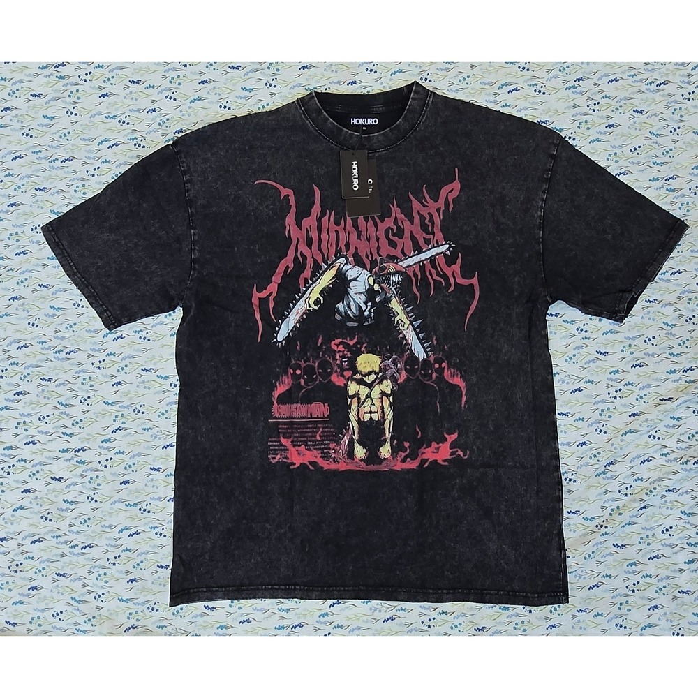 Hokuro Chainsaw Man‎ Anime Graphic Tee Acid Wash Black XL Streetwear T-Shirt NEW
